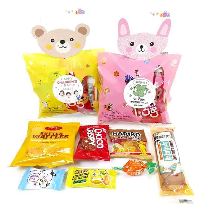 어린이집간식답례품 생일답례품 학생 단체 행사 연말 새해 과자 상자 꾸러미 토끼곰세트, 7종, 곰, 1개