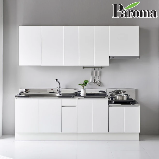 파로마 스테인레스 상판 주방 원룸 사무실 탕비실 싱크대, 하부장 2400 세트(좌)(화이트)