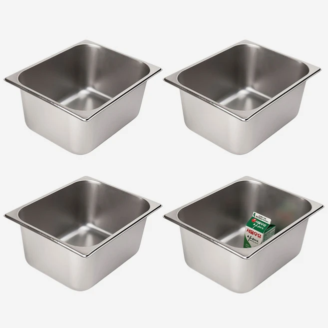 [강화 스텐 사각 밧드] 주방용 냉장고 반찬 바트 용기, 6인치 몸체만, 4개