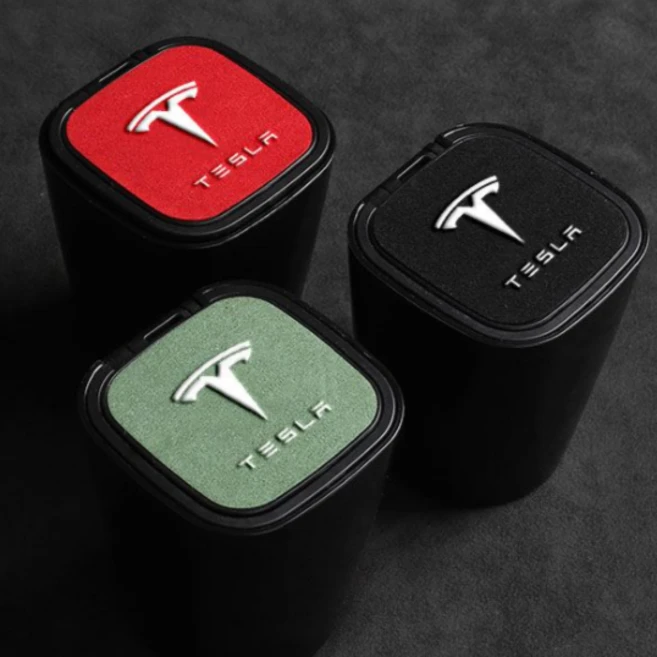 HIGHPI 테슬라 차량용 재떨이 고급스러운 반모피 소재, 1개, green그린