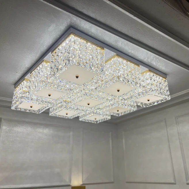 LED 럭셔리 크리스탈 골드 9등 225W 거실등 주백색 주광색 천장 조명, 12등 300W 주백색, 리모컨+모듈 세트, 잔상 제거 콘덴서 1개
