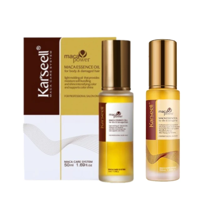 Karseell 마카 에센스 헤어 오일 천연 아르간 보습 윤기 카르셀 바이오 단백질 헤어케어, 2개, 50ml