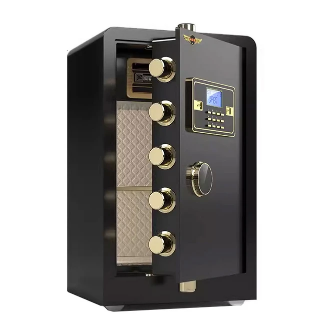 SICHER 미니 스마트 금고 가정용 세이프박스 개인 사무용 내화 소형 지문 기계식 열쇠 휴대용, 60cm, 열쇠+비밀번호, 블랙