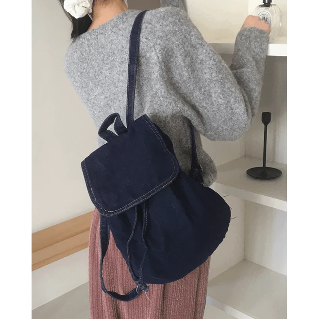 타플 데님 코튼 복조리 버킷 백팩