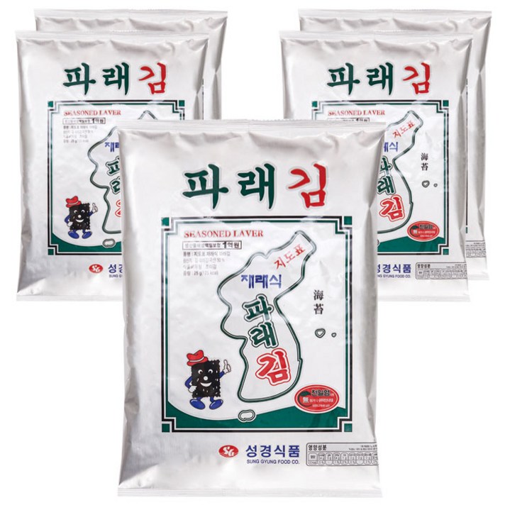 성경식품 지도표 재래식 파래김, 25g, 5개