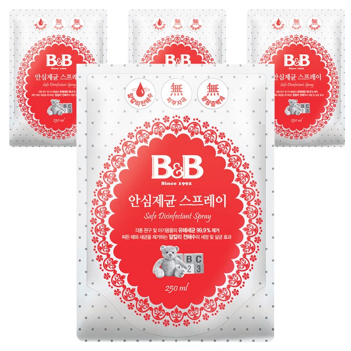 비앤비 안심제균 스프레이 리필형, 250ml, 4개