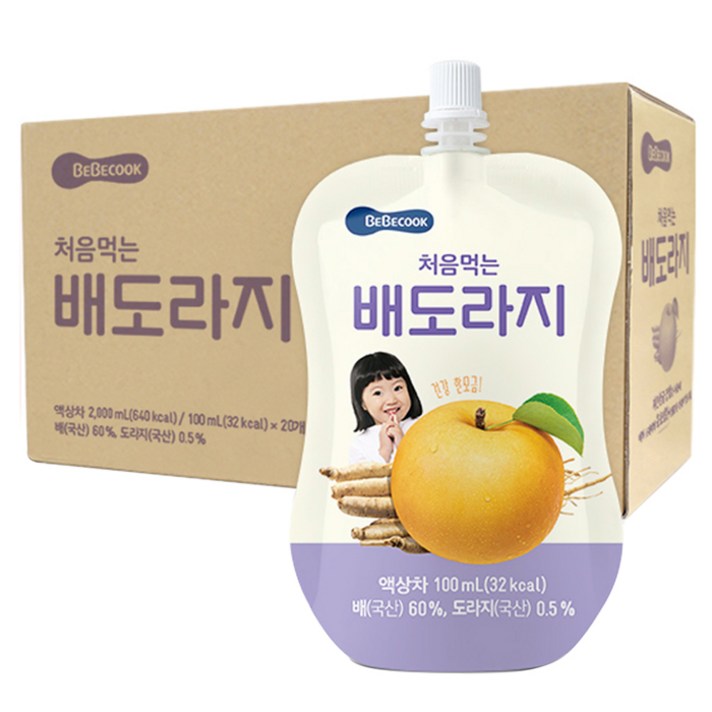 베베쿡 처음 먹는 배도라지 유아 음료, 배도라지맛, 20개입