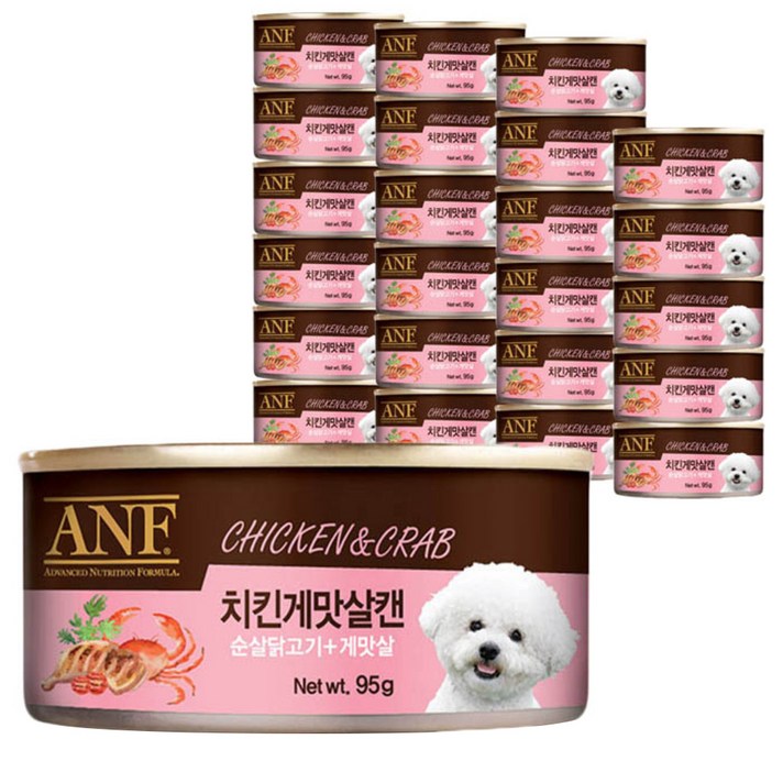 에이엔에프 강아지 간식캔, 혼합맛(치킨/게맛살), 95g, 24개