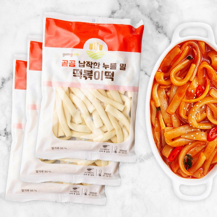 곰곰 납작 누들 밀 떡볶이떡, 320g, 3개입