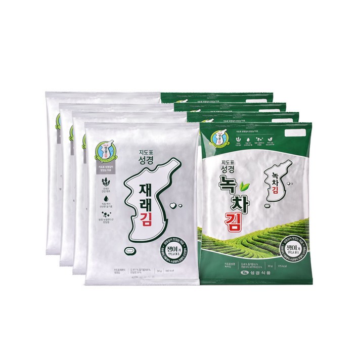 지도표성경 재래식 전장김 30g x 4p + 녹차 전장김 30g x 4p 세트, 1세트
