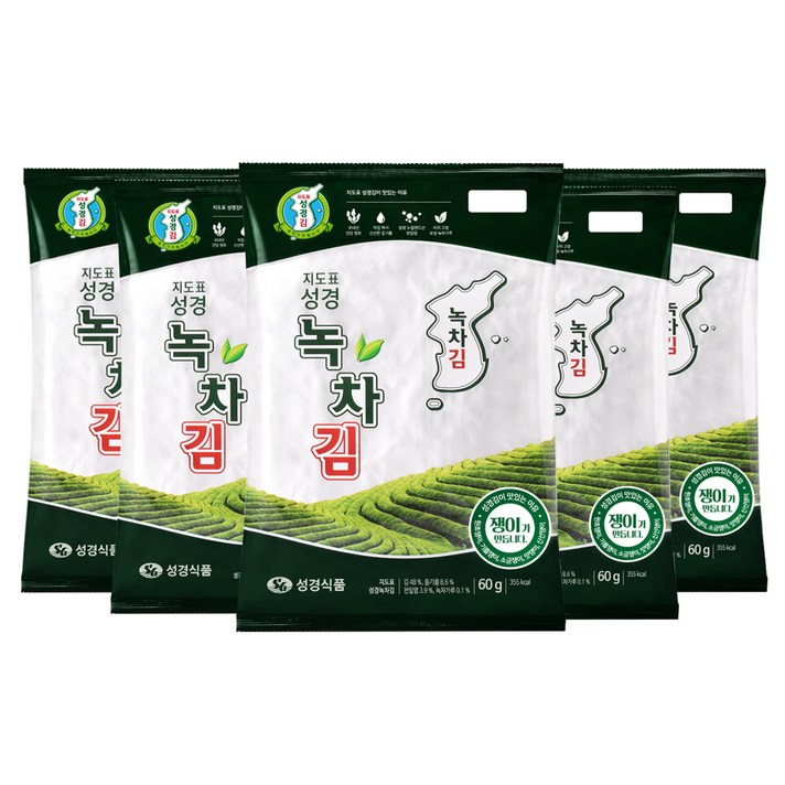 성경식품 지도표 녹차김, 60g, 5개