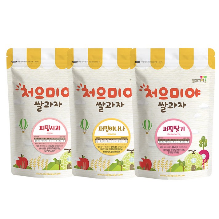 쌀과자마을 처으미야 퍼핑과자 3종세트, C(사과, 바나나, 딸기), 1세트