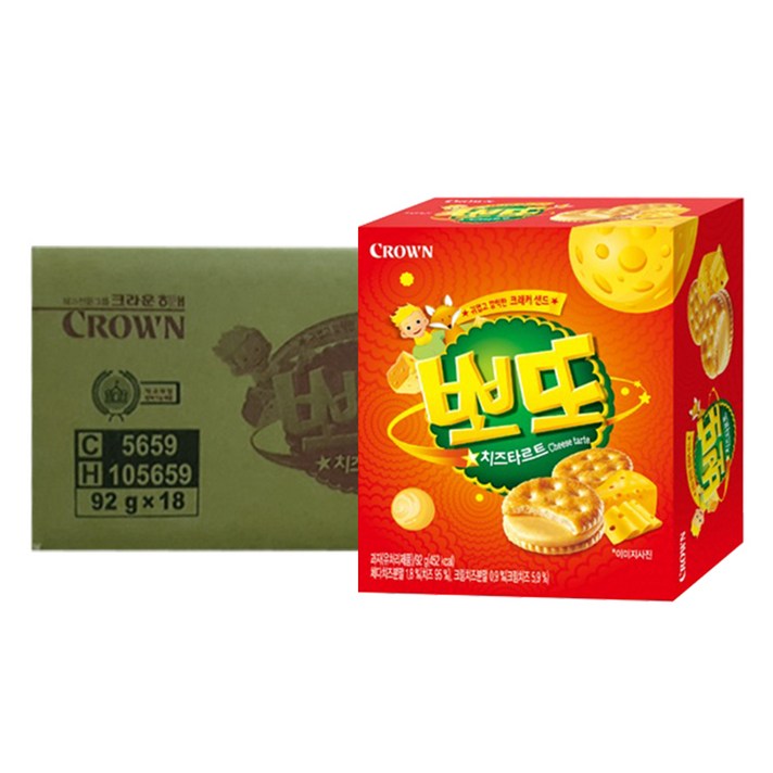 크라운 뽀또 치즈타르트 샌드, 92g, 18개입