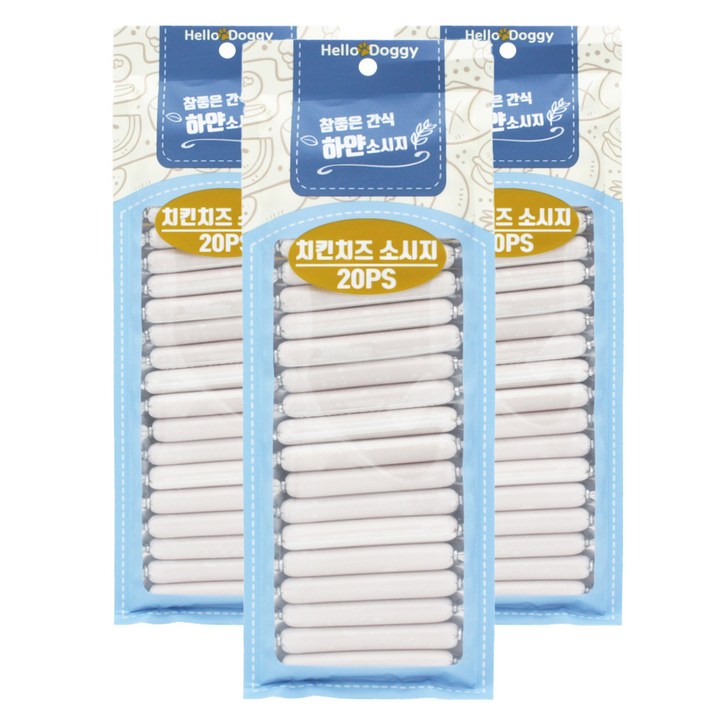 헬로도기 강아지 참좋은간식 하얀소시지 20p, 치킨치즈맛, 180g, 3개