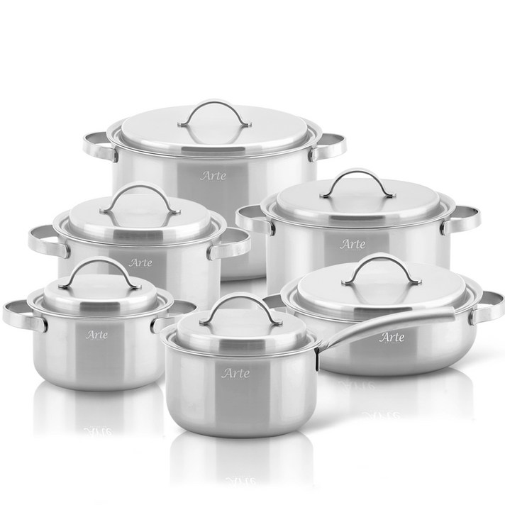 퀸센스 아르테 통5중 냄비 6종 세트, 편수냄비 18cm + 양수냄비 3종 + 전골냄비 24cm + 곰솥 28cm