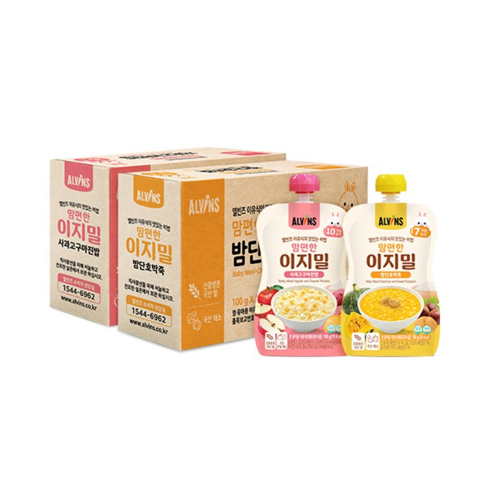 엘빈즈 맘편한 이지밀 7~10개월 이상 밤단호박죽 10p + 사과고구마진밥 10p 파우치 이유식 세트, 단호박, 사과, 1세트