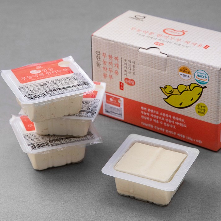 한둘 무농약콩 한끼 두부 찌개용, 120g, 6개