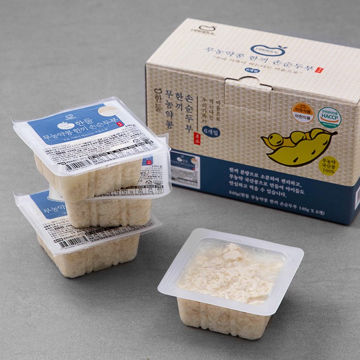 한둘 무농약콩 한끼 손 순두부, 140g, 6개