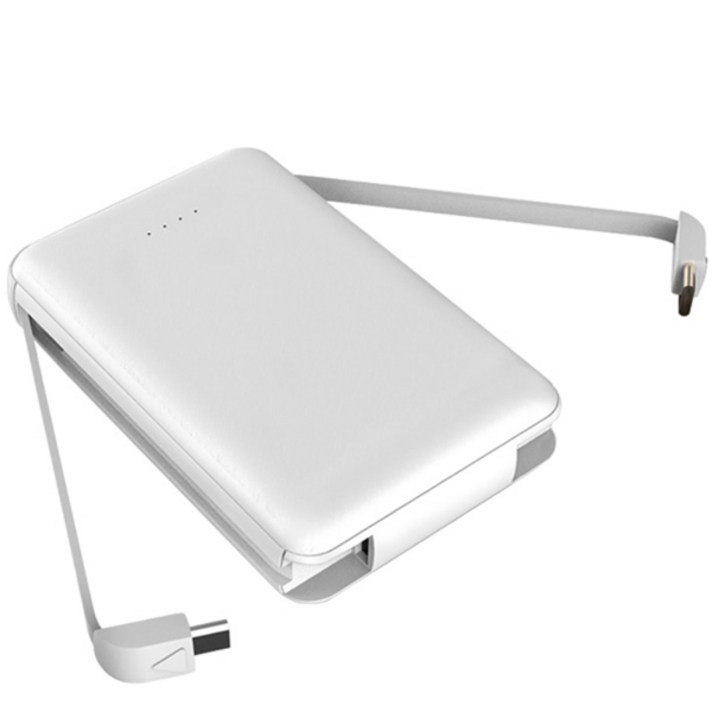 듀얼케이블 일체형 보조배터리 10 000mAh C타입 / Micro 5pin / Lightning 8pin, SMODO-889, 화이트