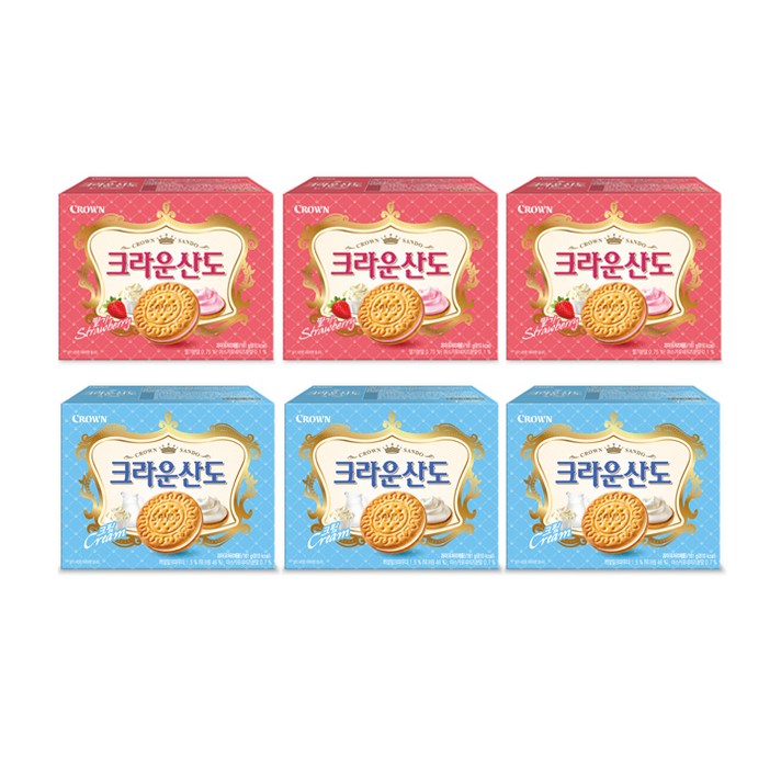 크라운 딸기산도 3p + 크림산도 3p 세트 966g, 1세트