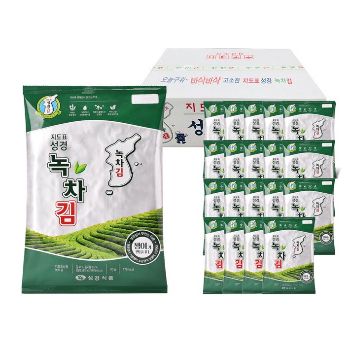 성경식품 지도표 성경 녹차김, 30g, 20개