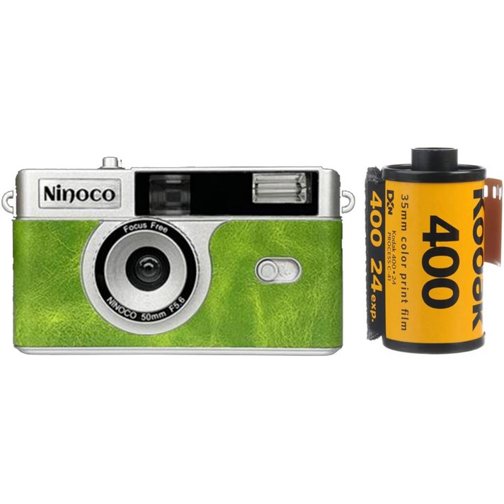 NINOCO NF-1 하프 프레임 토이 필름 카메라 GREENBLACK + 코닥 울트라맥스 400/24 세트, 1세트
