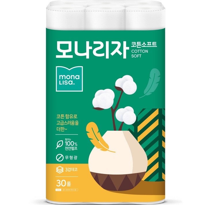 모나리자 천연펄프 3겹 코튼소프트 화장지 25m, 1팩, 30롤
