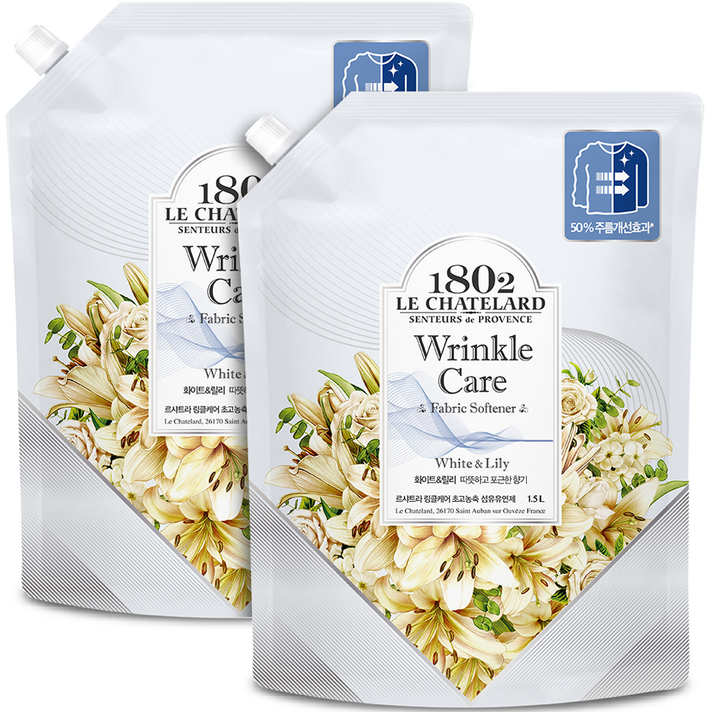 르샤트라1802 링클케어 초고농축 섬유유연제 화이트 & 릴리 리필, 1.5L, 2개