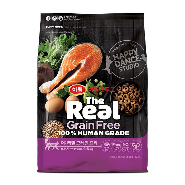 하림펫푸드 더리얼 캣 그레인프리 크런치 연어 어덜트 건식사료, 1.6kg, 1개