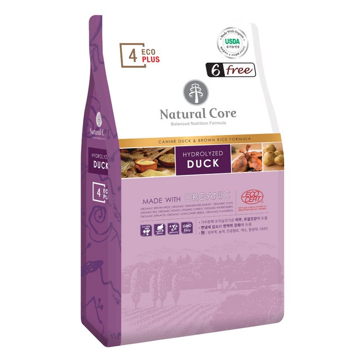네츄럴코어 전연령 에코플러스 유기농 가수분해 오리고기 건식사료, 오리, 2kg, 1개