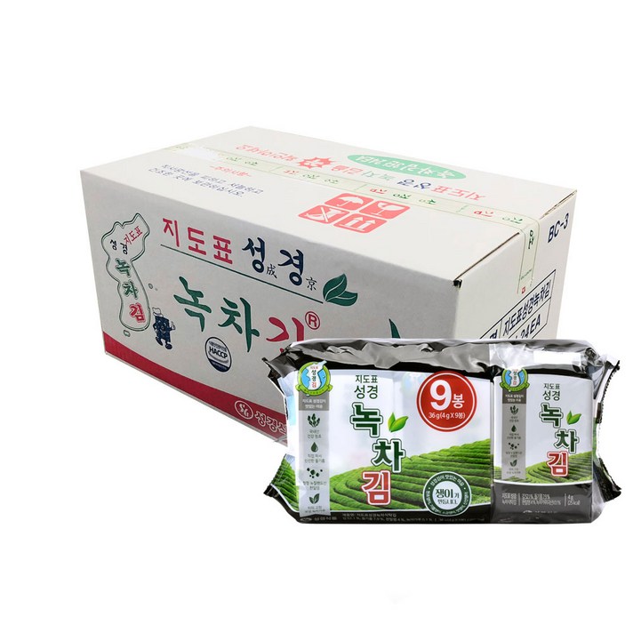 성경식품 지도표 녹차 식탁김 9단, 4g, 108개