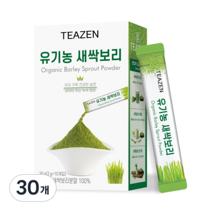 티젠 유기농 새싹보리 분말 스틱, 20g, 3개