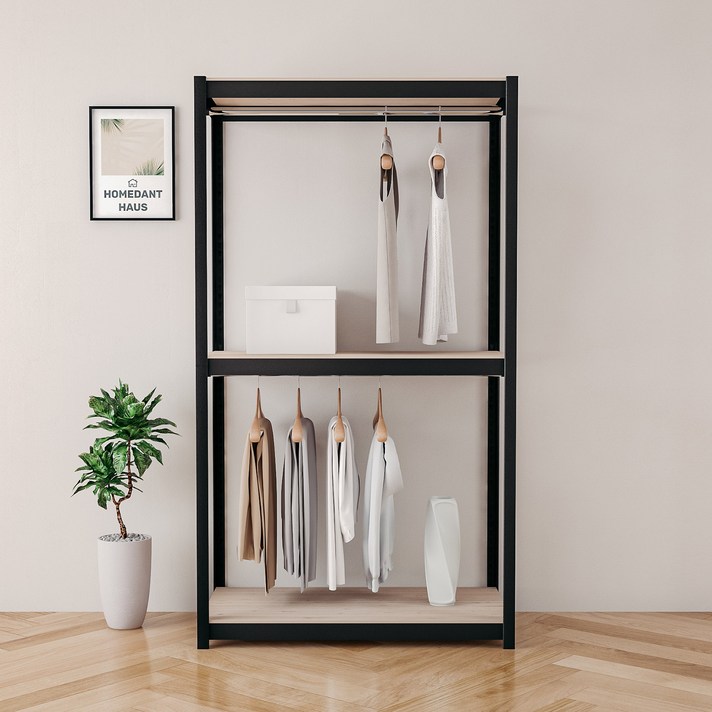 홈던트 하우스 시스템 드레스룸 3단 2행거 1000 x 600 x 1800 mm 블랙