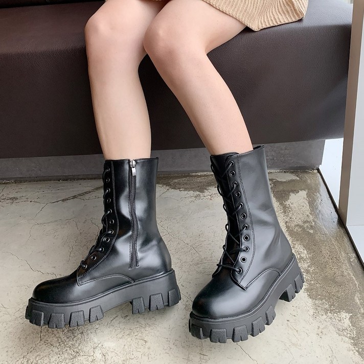 여성용 데일리 레이스업 통굽 워커 부츠 sn513