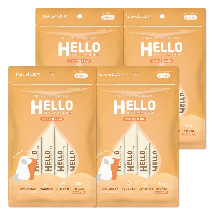 내츄럴랩 반려견 헬로 튼튼 피쉬 콜라겐 젤리 스틱 관절+피부 70g, 4개, 치즈맛
