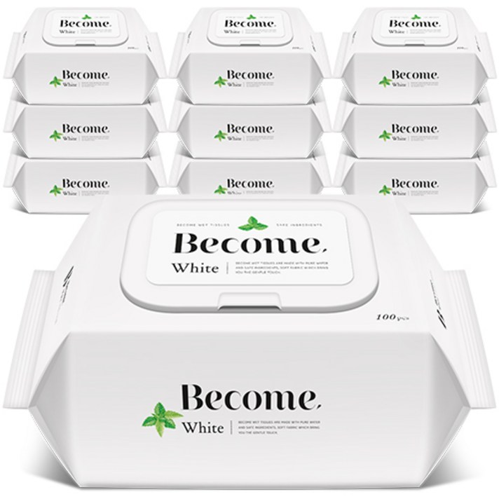 비컴 프리미엄 화이트 저자극 물티슈 캡형, 100매, 10팩