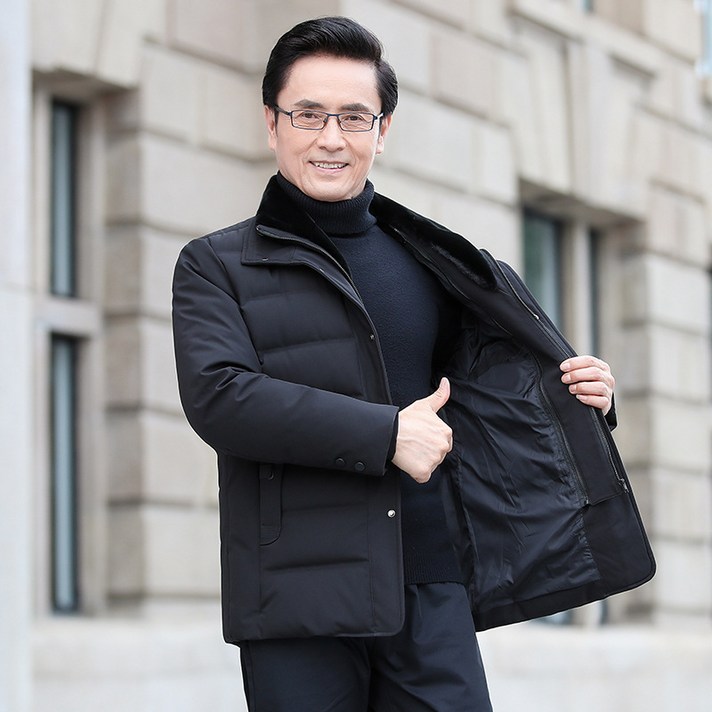 겨울 새로운 중년 남성 다운 재킷 짧은 재킷 화이트 오리 따뜻한 아빠 코트 남자