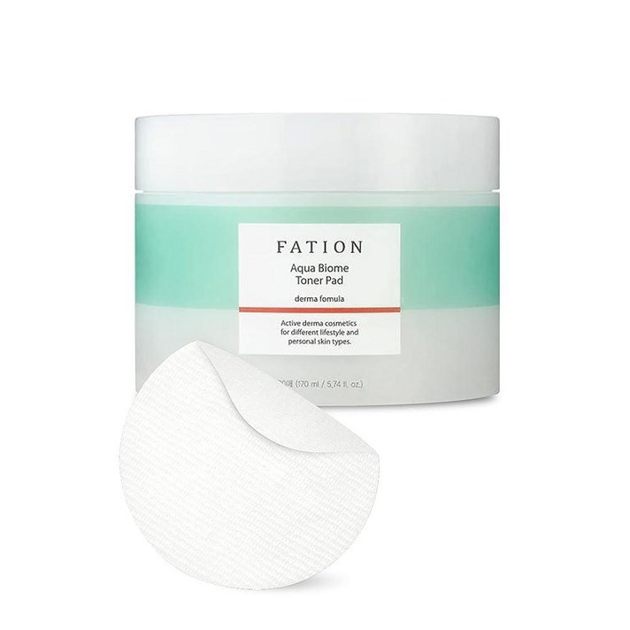 FATION Aqua Biome 토너 패드 80장 - 하이드레이팅 페이셜 클렌저 면 라운드 건조하고 민감한 페이스 워시용 유리 스킨 모이스처라이저 한국 메이크업 리무버, 1개