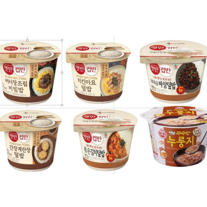 (에이브쇼핑) 컵밥 6종 세트 (버터장조림 치킨마요겊밥 직화볶음짜장덮밥 간장계란장덮밥 볶음김치덮밥 오뚜기 누룽지 컵), 1세트