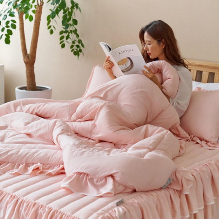 류금숙 라인 실키케어 항균프릴 차렵침구 풀세트 (SS/Q/K/SK), 로맨틱핑크