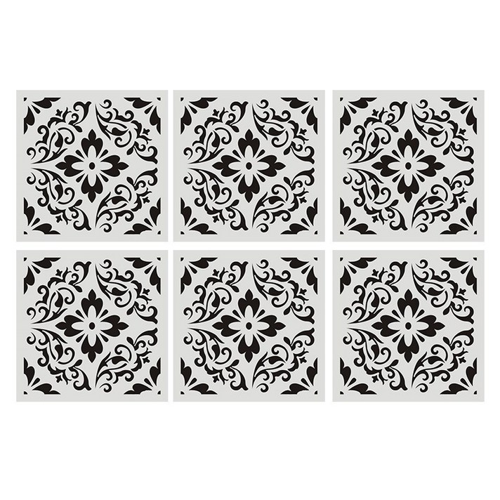 노 브랜드 6PCS DIY 그림 30X30cm 빈티지 꽃 패턴 스텐실 템플릿 타일 벽 바닥 가구 파이, 투명한