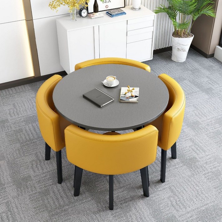 인조대리석테이블 라운지 카페 티테이블 식탁 미팅 회의 세라믹 마블대리석, E타입 80cm(의자포함)