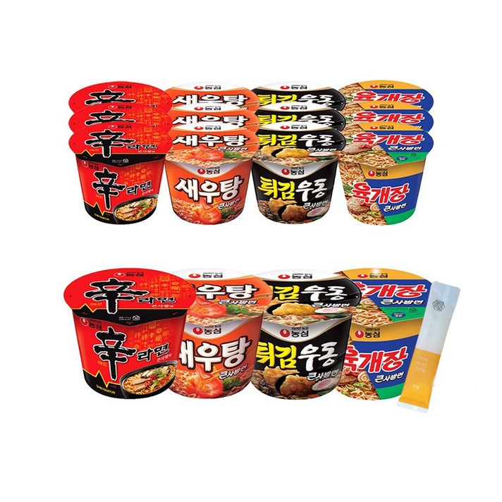농심 큰컵4종 (신라면4입+새우탕4입+튀김우동4입+육개장큰사발4입) 총16입 + 천연꿀스틱 1개, 1세트