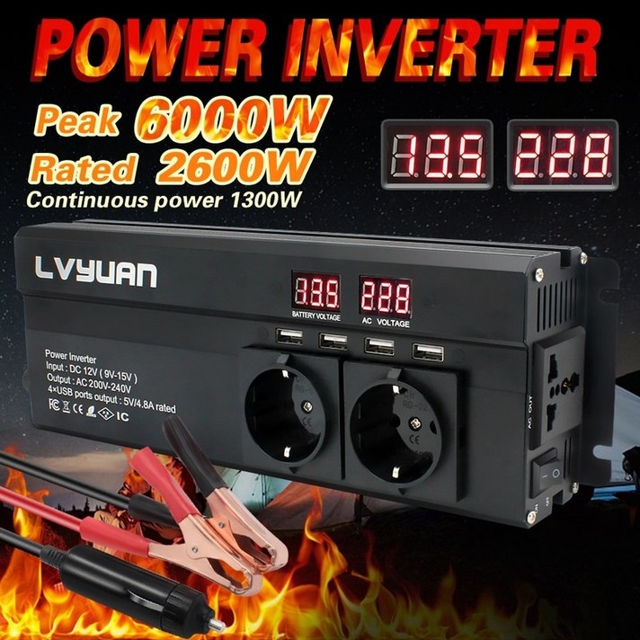 주행충전기 6000w 피크 led 디스플레이 dc12v to ac 220v 배터리충전기, 220v 유니버셜 레드, 협력사