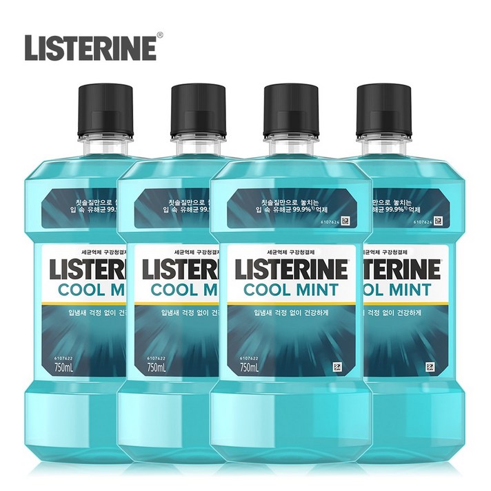 리스테린 쿨민트 구강청결제, 750ml, 4개
