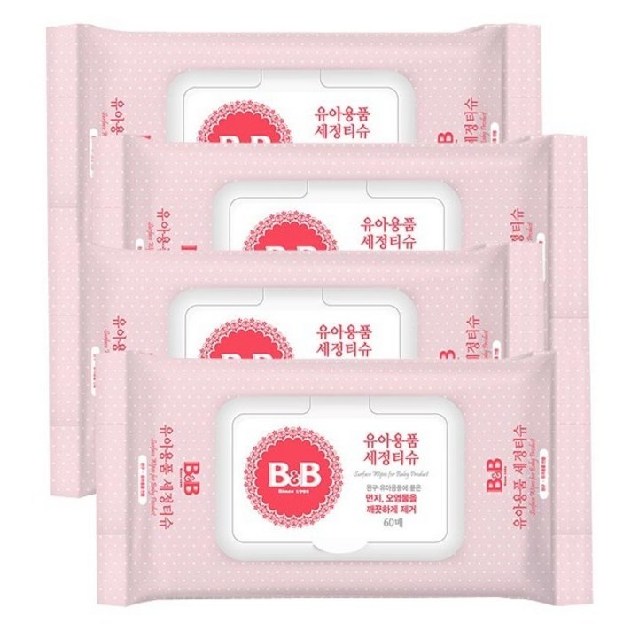 비앤비 안심제균티슈 캡형, 60매, 4팩
