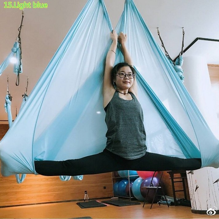 이전 피트니스 4 미터 패브릭 요가 해먹 100% 나일론 트리코 요가 벨트 스윙 반 중력 공중 실크, 협력사, 하늘색