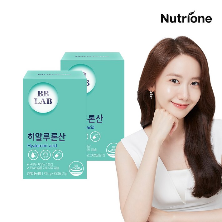 뉴트리원 윤아 히알루론산 식약처 기능성 인정 피부 보습 핵심성분 콜라겐 엘라스틴 비타민C 아연 9종 부원료 BBLAB + 활력환, 2box, 30캡슐