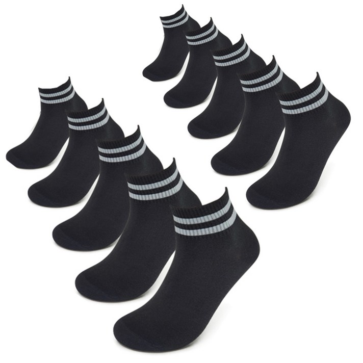 COSOC 두툼한 이중쿠션 투라인단목 스포츠양말10P, 검정(BLACK)