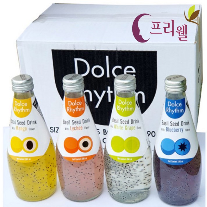 프리웰 돌체리듬 바질씨드 음료 290mlx12병 망고 리치 블루베리 청포도 바질시드 드링크, 리치맛-4병+청포도맛-4병+블루베리맛-4병